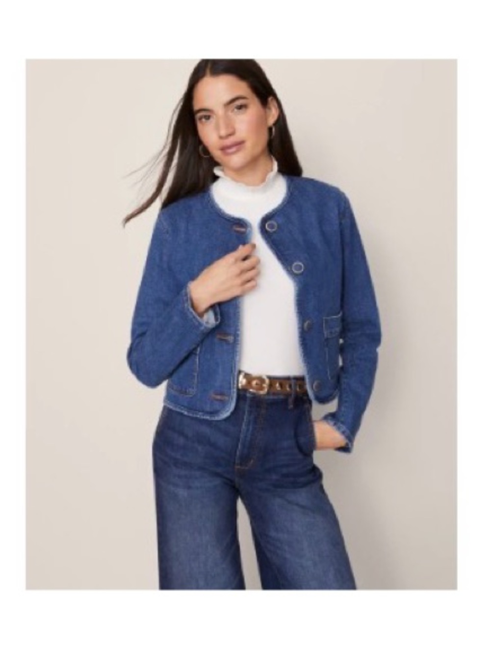 Ann Taylor Blue Denim Collarless Jean Jacket